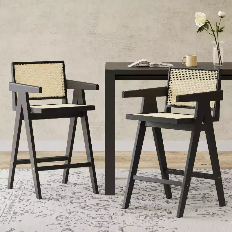 Christopher Knight Home Kelly Modern Minimalist Rubberwood Bar Stools with Cane Design (Set of 2)