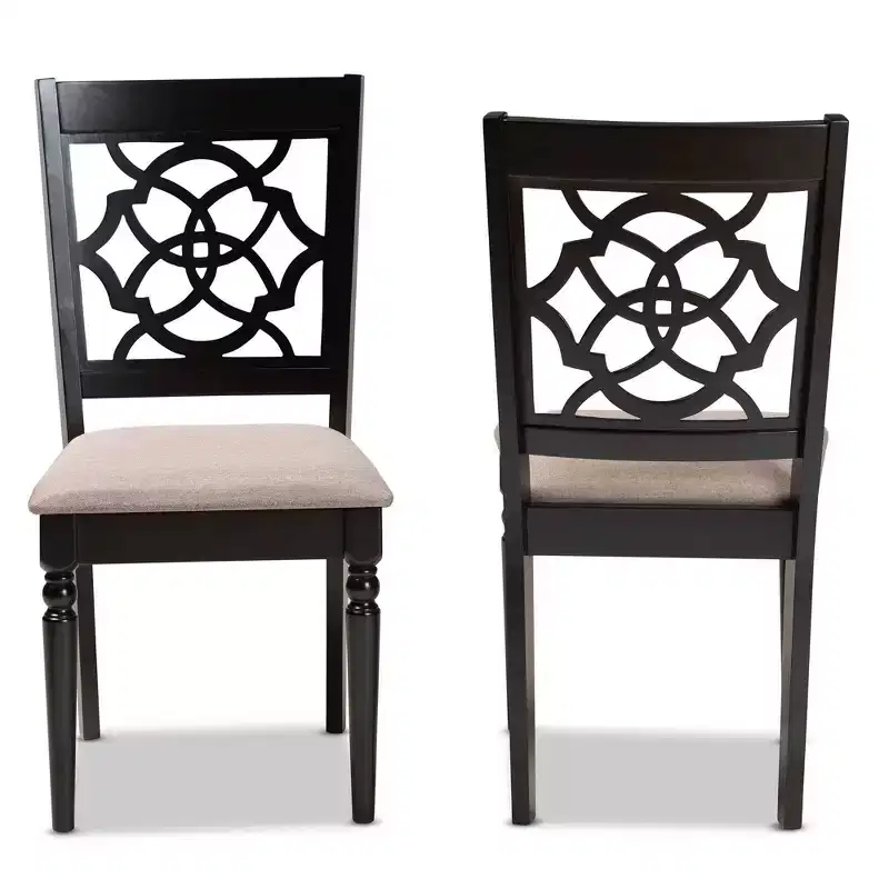 2pc Renaud Fabric Dining Chair Set with Cut-Out Back Design - Baxton Studio: Oak Wood, Foam Padding