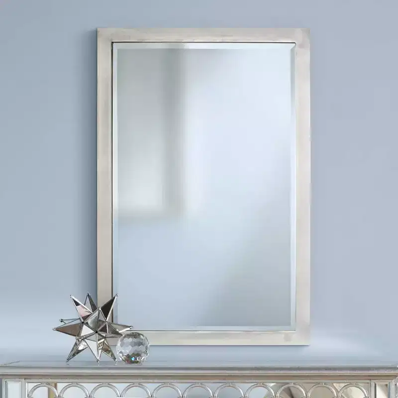 Possini Euro Design Metzeo Rectangular Vanity Wall Mirror Modern Beveled Glass Brushed Nickel Metal Frame 33 Wide for Bathroom Bedroom Home Entryway