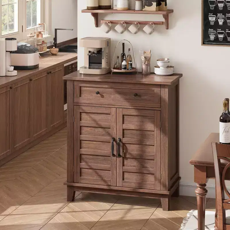 Farmhouse Storage Cabinet Adjustable, with 3-Tier Shelves Style,
