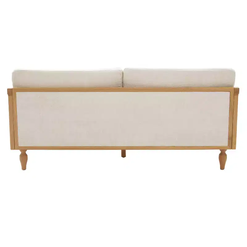 Christopher Knight Home Sachiko 70.9 Mid-Century Modern 2-Seater Rubberwood Chenille Upholstered Sofa with Rattan Armrests