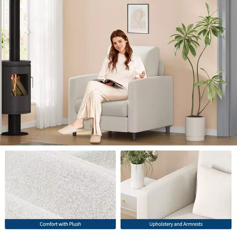 33 Beige Sofa,Supportive Armchair with Padded Seating and Lumbar Support, Comfy Reading Chair for Bedroom, for Living Room, Small Apartment