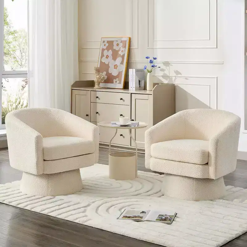 Chenille 360° Swivel Accent Chair with Storage, Single Seat – Beige / Green / Grey / Pink
