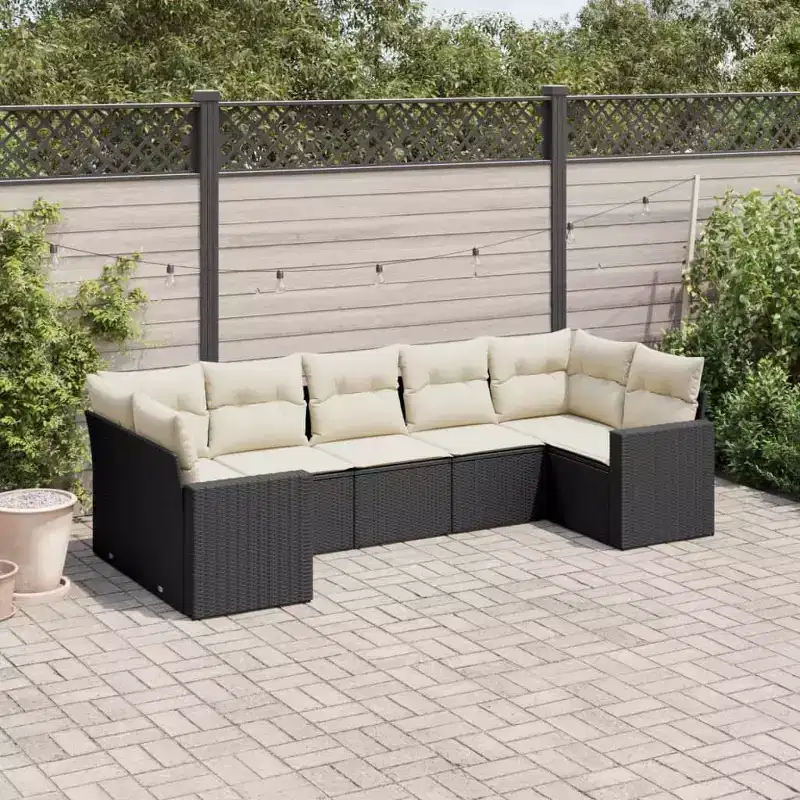 vidaXL Garden Sofa Set Set of 7 Black PE Rattan Large Adjustable Feet
