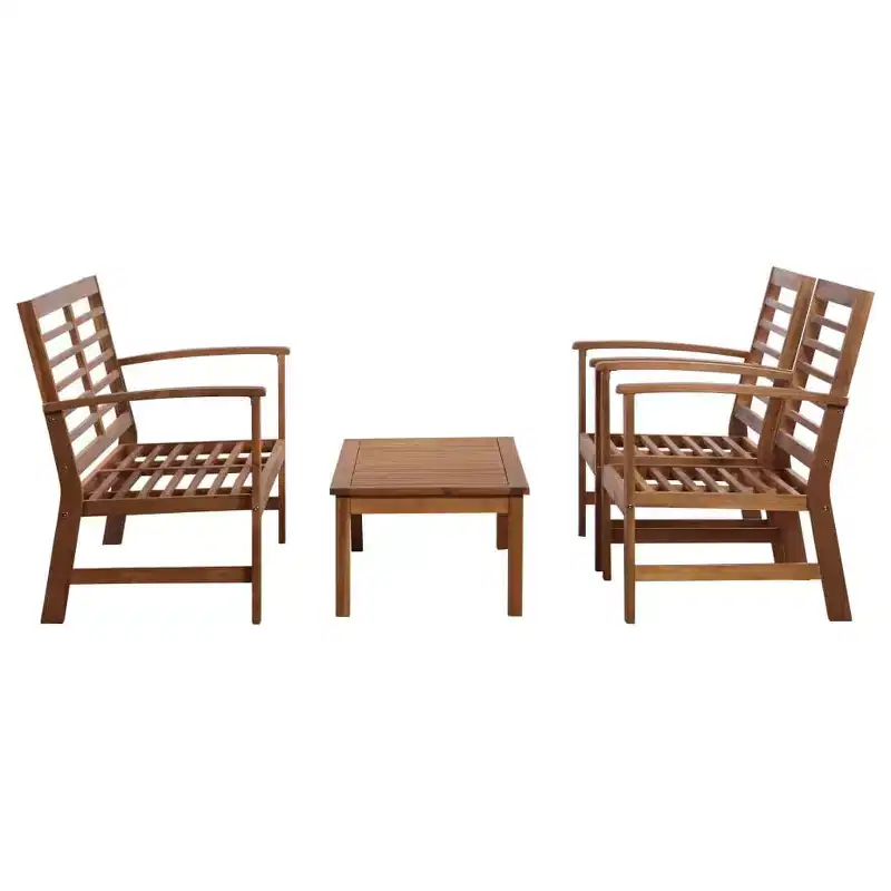 vidaXL Patio Furniture Set 4 Piece Bench Chair with Table Solid Acacia Wood
