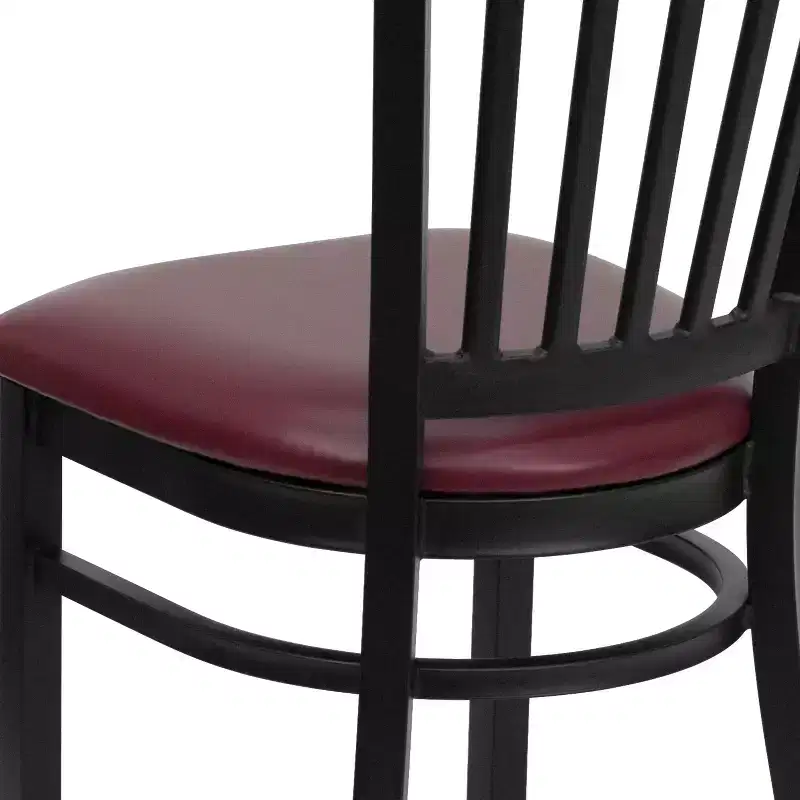 Black Metal Frame Vertical Back Dining Chair – Vinyl or Wood Seat, Seats 1
