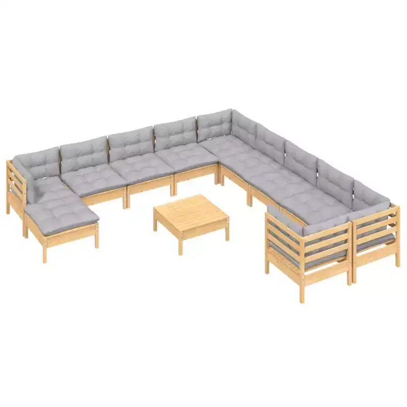vidaXL Garden Lounge Set Grey Solid Pine Wood Large Modular