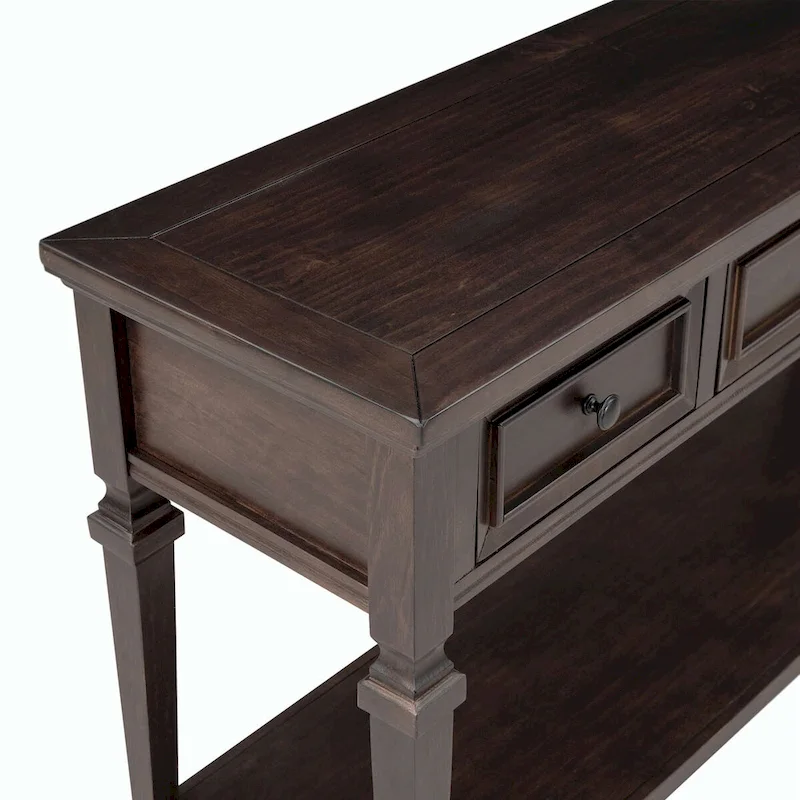 Retro Style Console Table with 3 Drawers and Open Bottom Shelf - Gray Wash