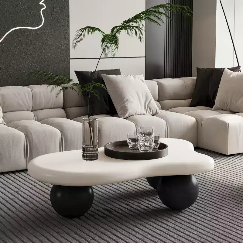 GDFStudio Dominic 40 Cloud Shaped Wood Top Coffee Table with Ball Plastic Legs