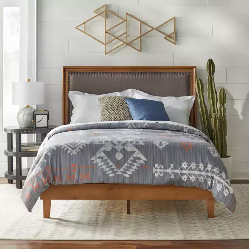 Queen Upholstered Rustic Wood Bed