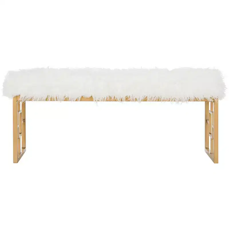 Mera Faux Lamb Bench - FOX6291 - White - Safavieh Couture