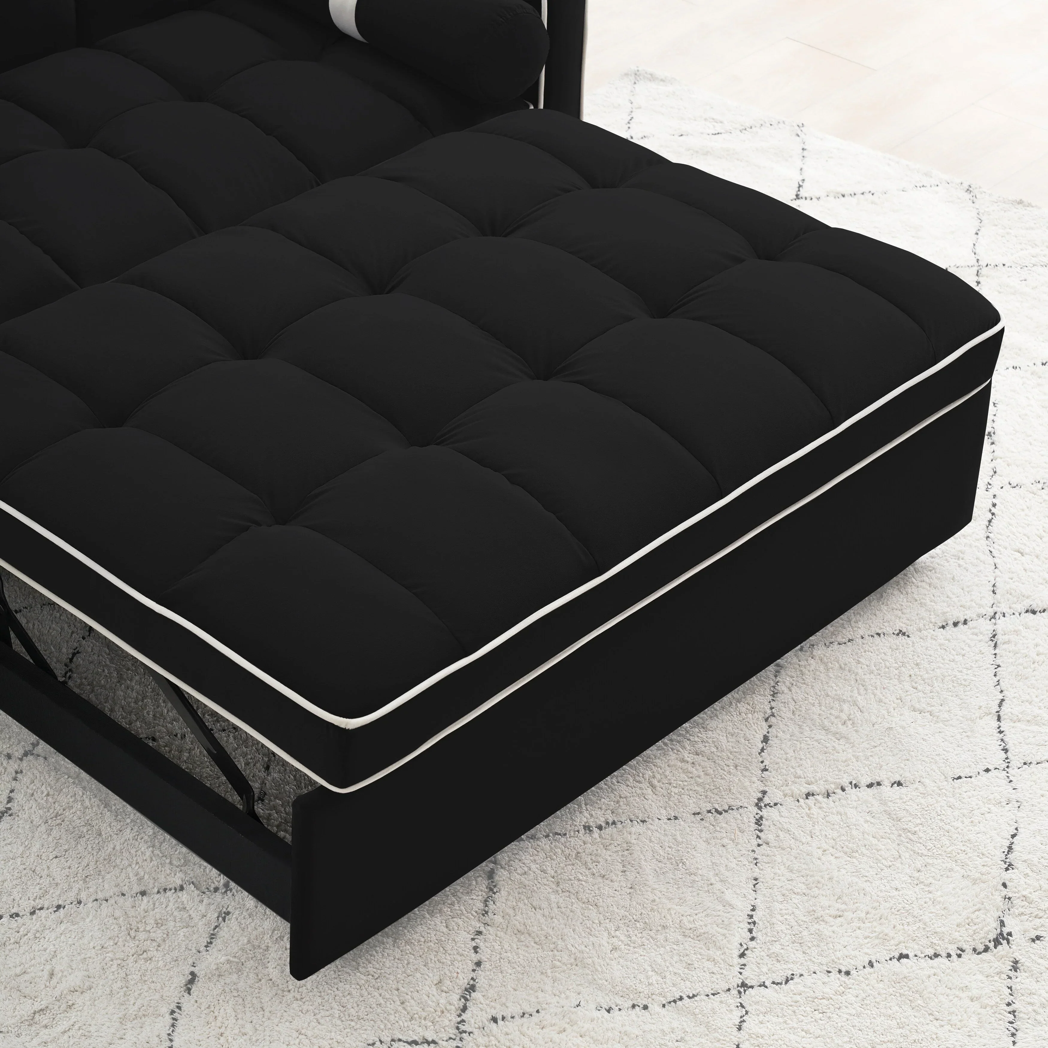 Velvet Convertible 55'' 2-Seater Sleeper Sofa with Pull-Out Bed, Adjustable Recline, Side Pockets, and Phone Holder