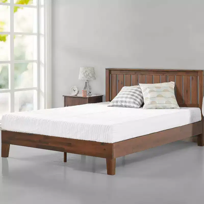 Wood Platform Bed with Headboard Espresso Finish