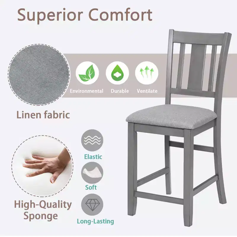 Dining Chairs Set of 4, Wooden Kitchen Dining Chair with Padded Seat and Slatted Backrest, 4 Piece Farmhouse Upholstered Barstool