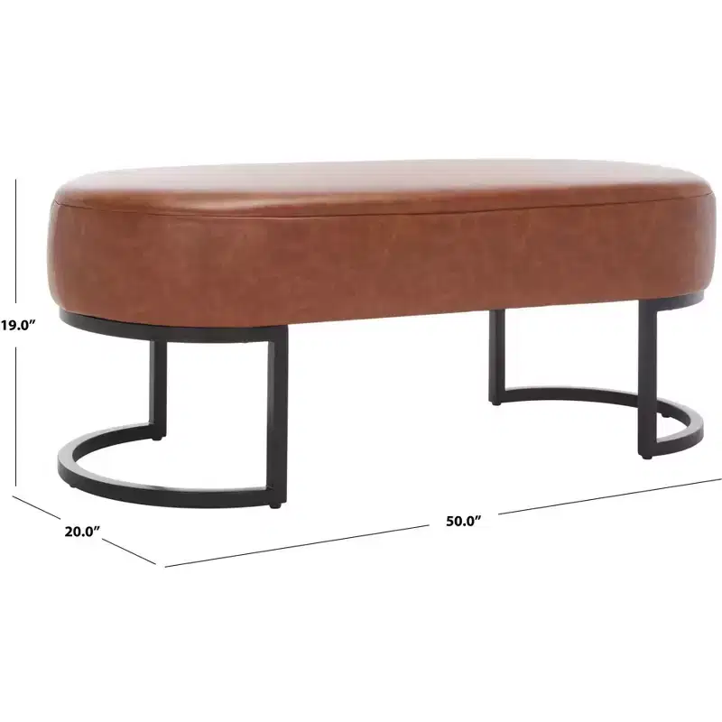 Oval Bench, Grey PU Leather Seat, Elegant Accent Seating - BCH6403