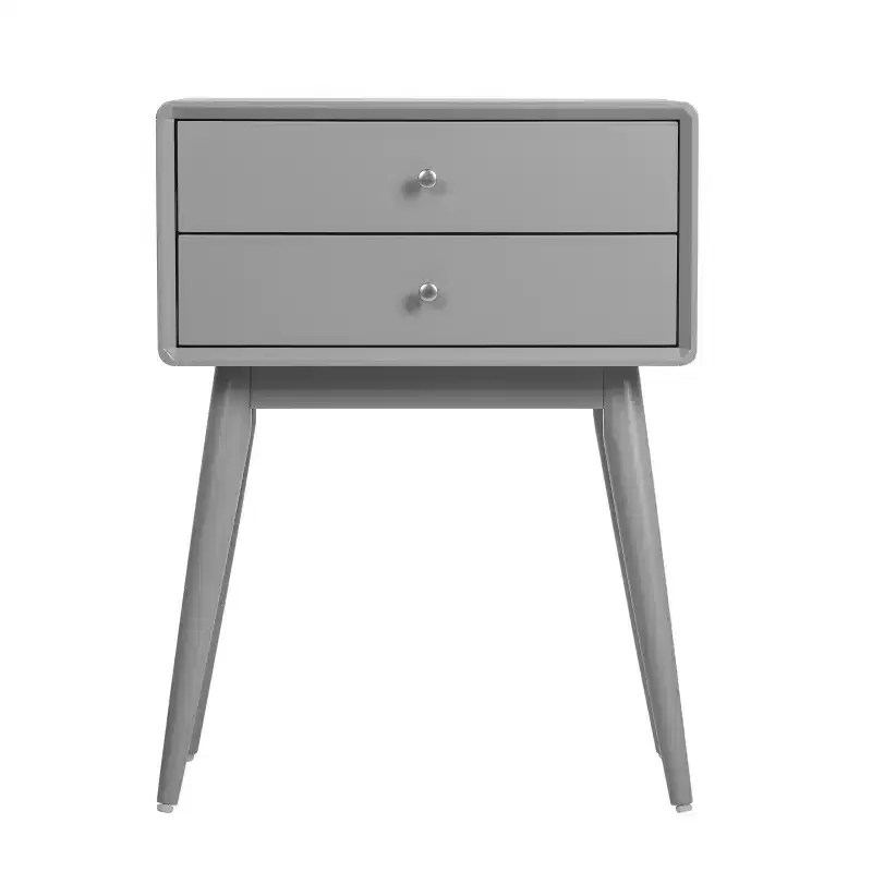 Rory Two Drawer Side Table Gray - Adore Decor: Mid-Century Modern, MDF Wood, Tapered Legs