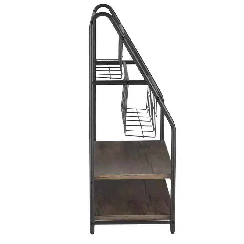 2-Tier Metal Frame Freestanding Bookshelf & Magazine Rack for Small Spaces