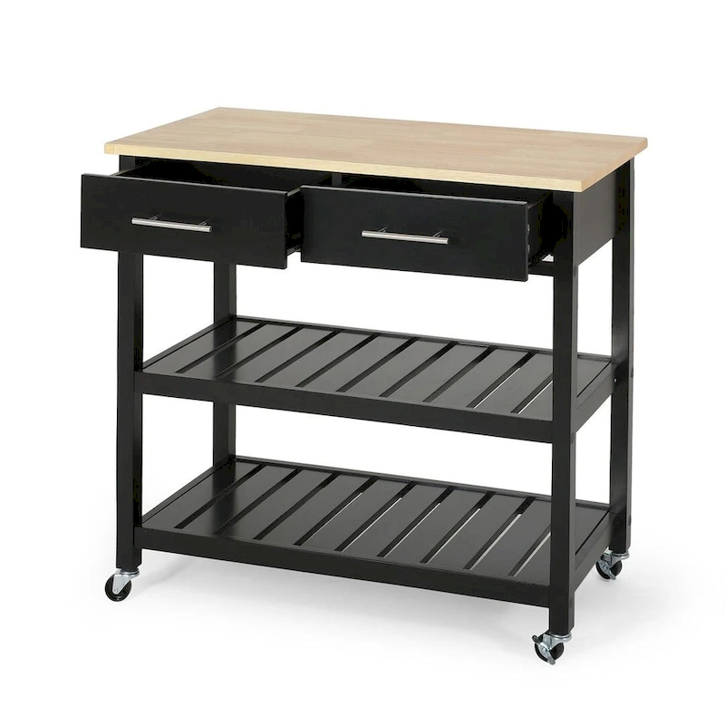 Modern White Wood Kitchen Cart with Wheels Drawers and Shelves by Christopher Knight Home
