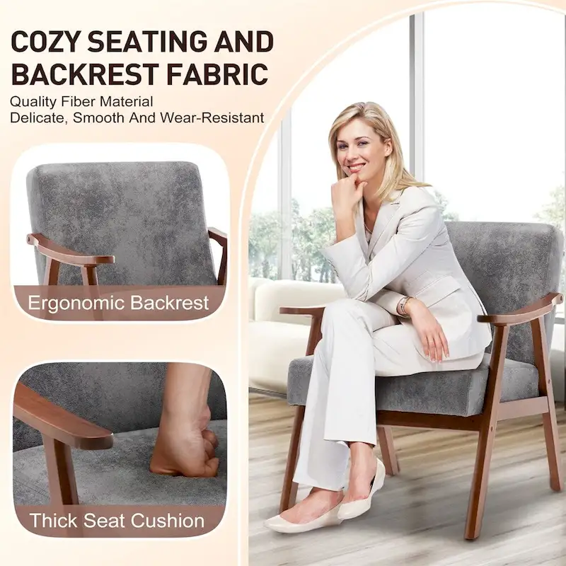 Mid-Century Modern Chair,Living Room Chair with Solid Wood Frame