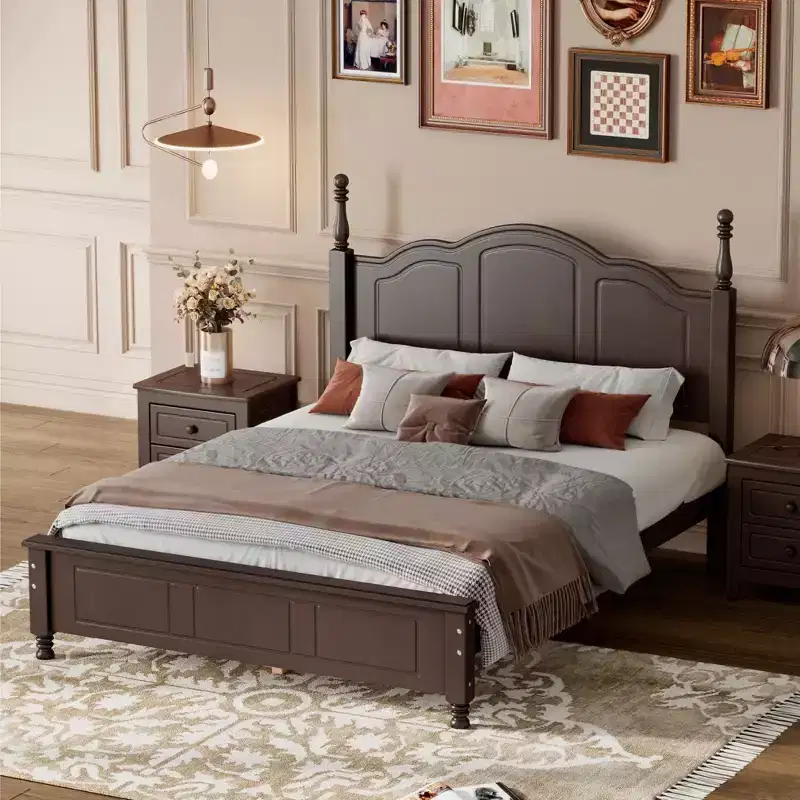 Full Size Solid Pine Platform Bed with Wooden Slat Support