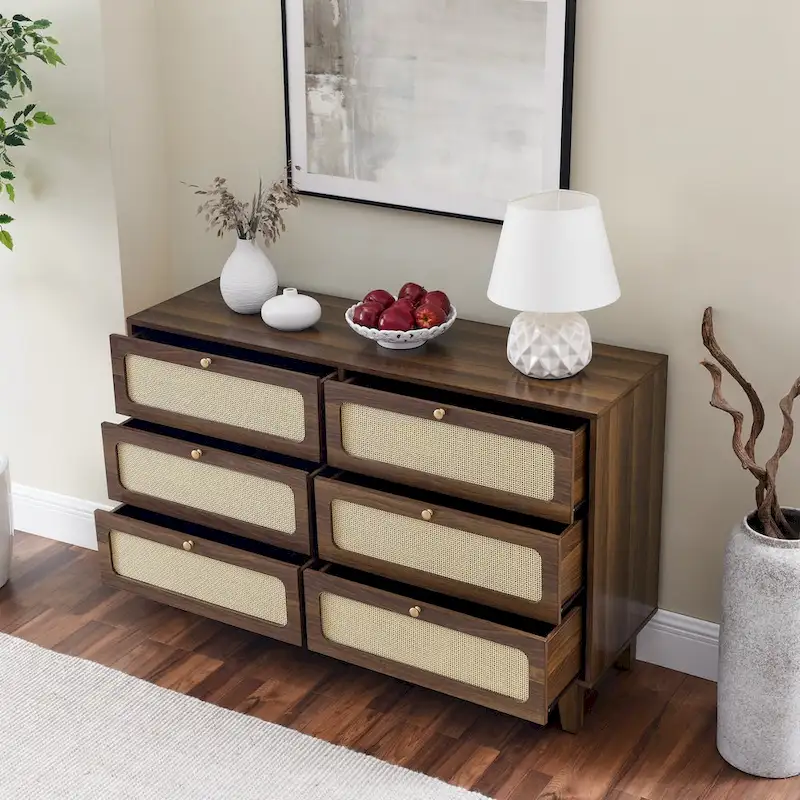 wooden antique six-drawer dresser