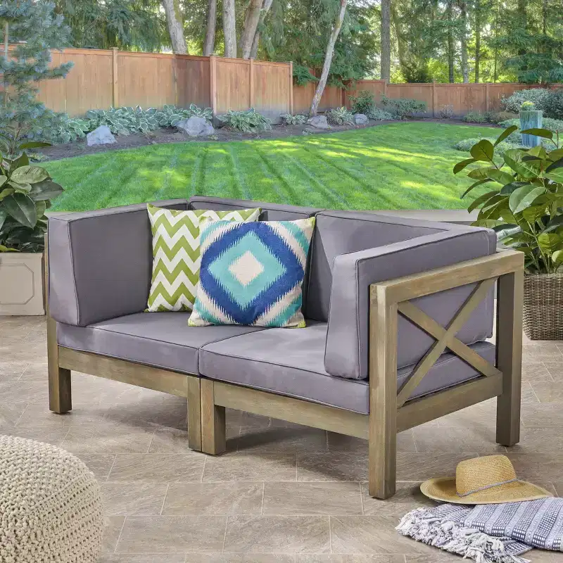 Brava 2pc Acacia Modular Loveseat: Weather-Resistant, Modern Patio Seating Set with Removable Cushions, 2-Piece Capacity