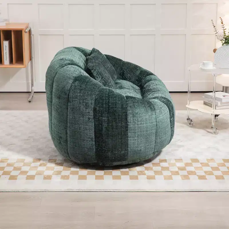 GDFStudio Anna Chenille Tufted 57.06 W Bean Bag Sofa with 2 Pillows