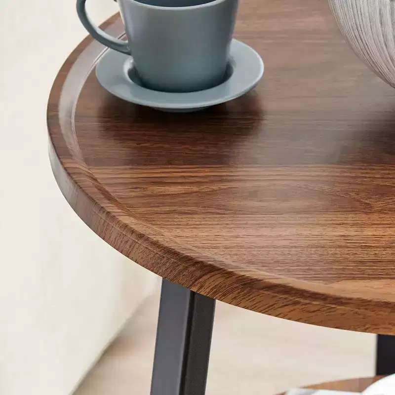 Mason Round 2-Tier Mid-Century Side Accent Table – Walnut/Black, Pedestal Legs, MDF