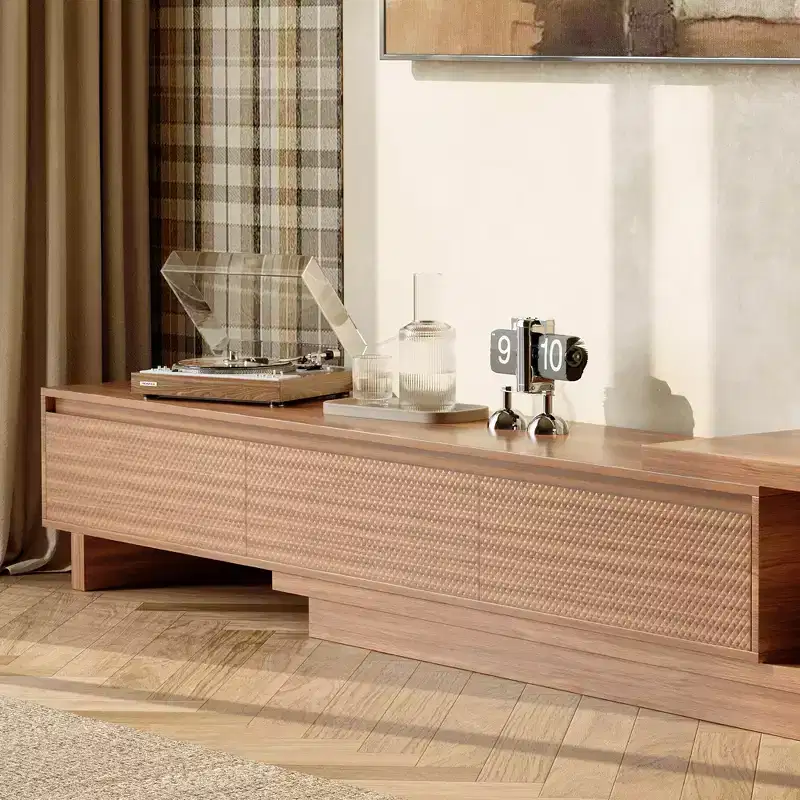 MDF Extendable TV Stand with 3 Drawers 15.86''H x 78.74-102.3''W x 15.74''D