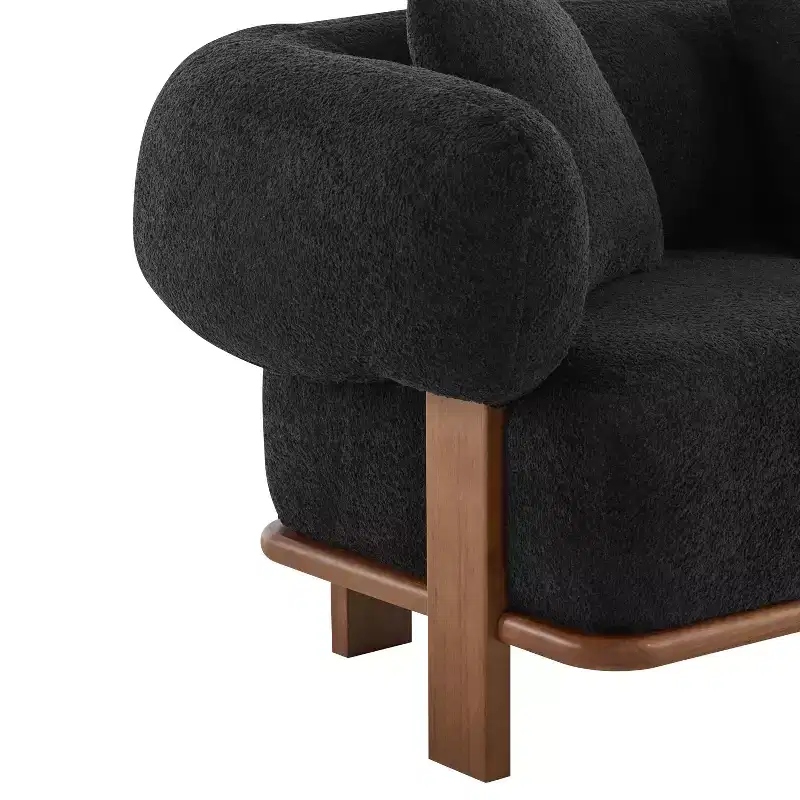 Christopher Knight Home Tadg 82 Rubberwood Boucle Upholstered 3 Seater Curved Sofa with 3 Pillows and Round Arm