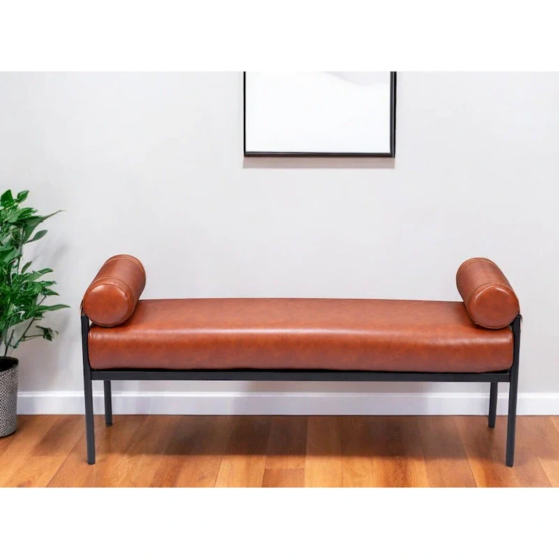 56 Brown Faux Leather Upholstered Bench - 55.9 X 24.8 X 16.1