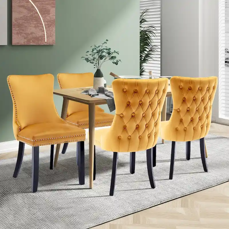 KATA Velvet Upholstered Wingback Dining Chairs Set of 2