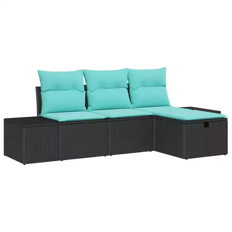 vidaXL Garden Sofa Set 4 pcs Black 55 x 62 x 69 cm Poly rattan - Black Blue