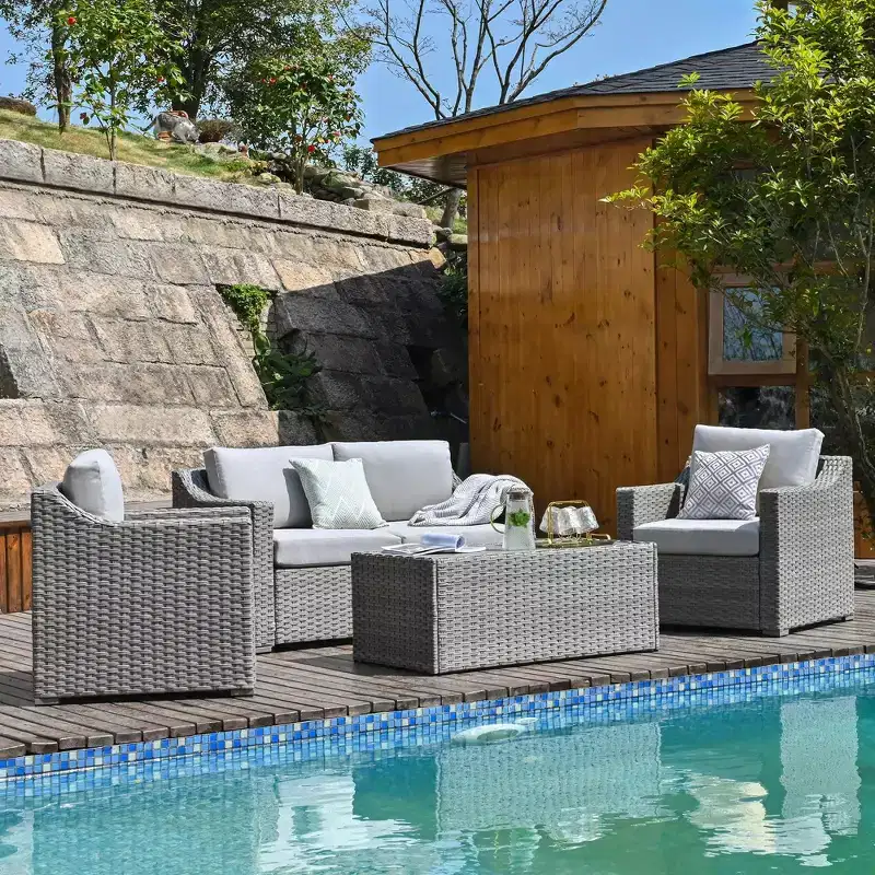 HAPPATIO Patio Conversation Set for 4, All-Weather Patio Furniture Set, PE Wicker Outdoor Sectional Sofa