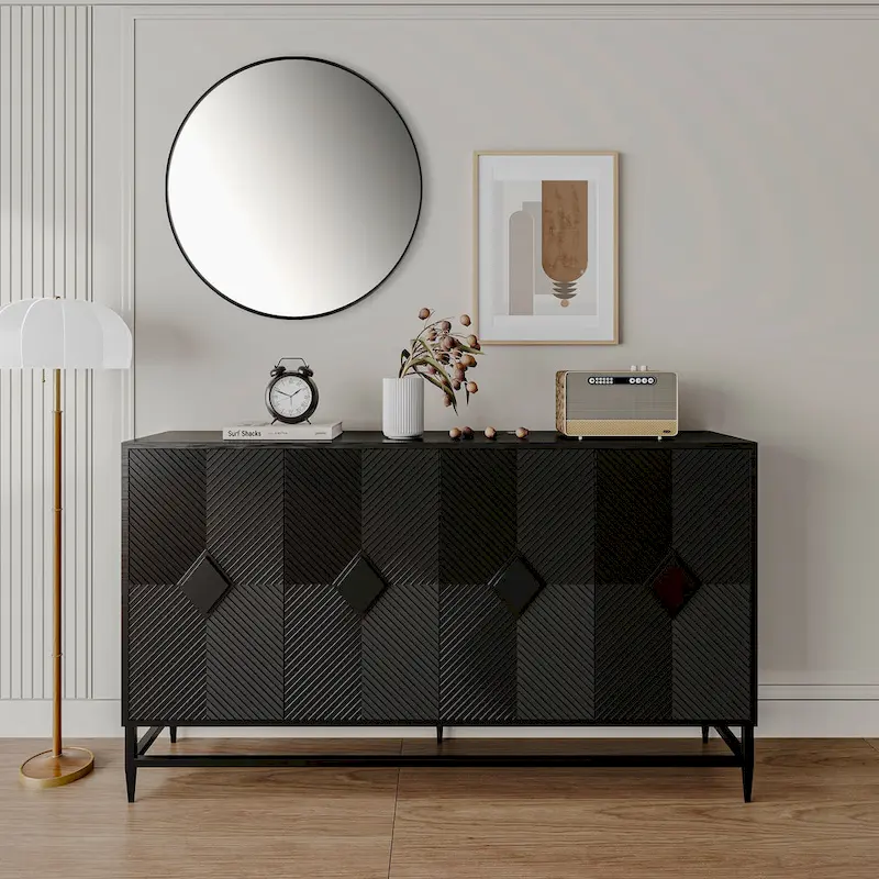 Wooden Cabinet With Glass Doors and Shelves Display Storage Cabinet