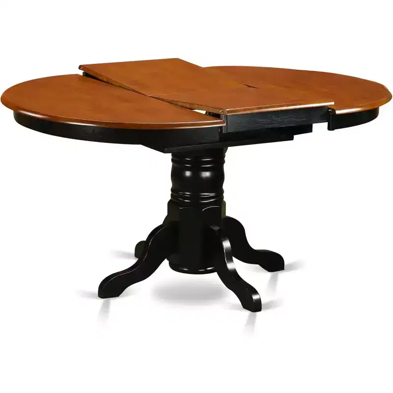 Black Oval Extension Dining Table Set, Pedestal Base, Seats up to 6, 7-Piece