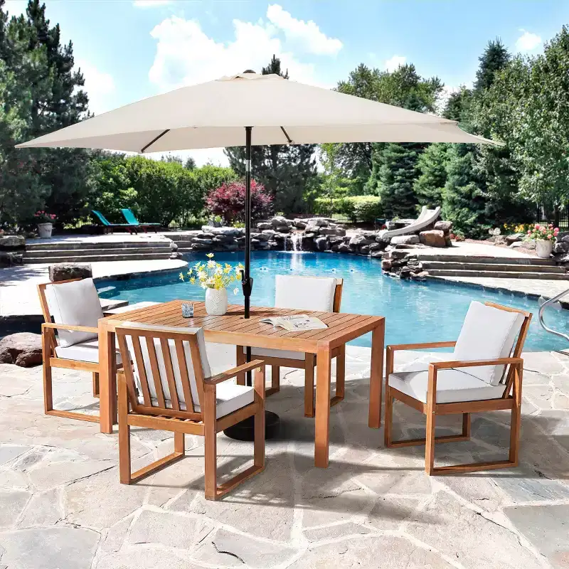 Alaterre Furniture 6pc Outdoor Patio Dining Set, Weston Table with 10' Rectangular Umbrella