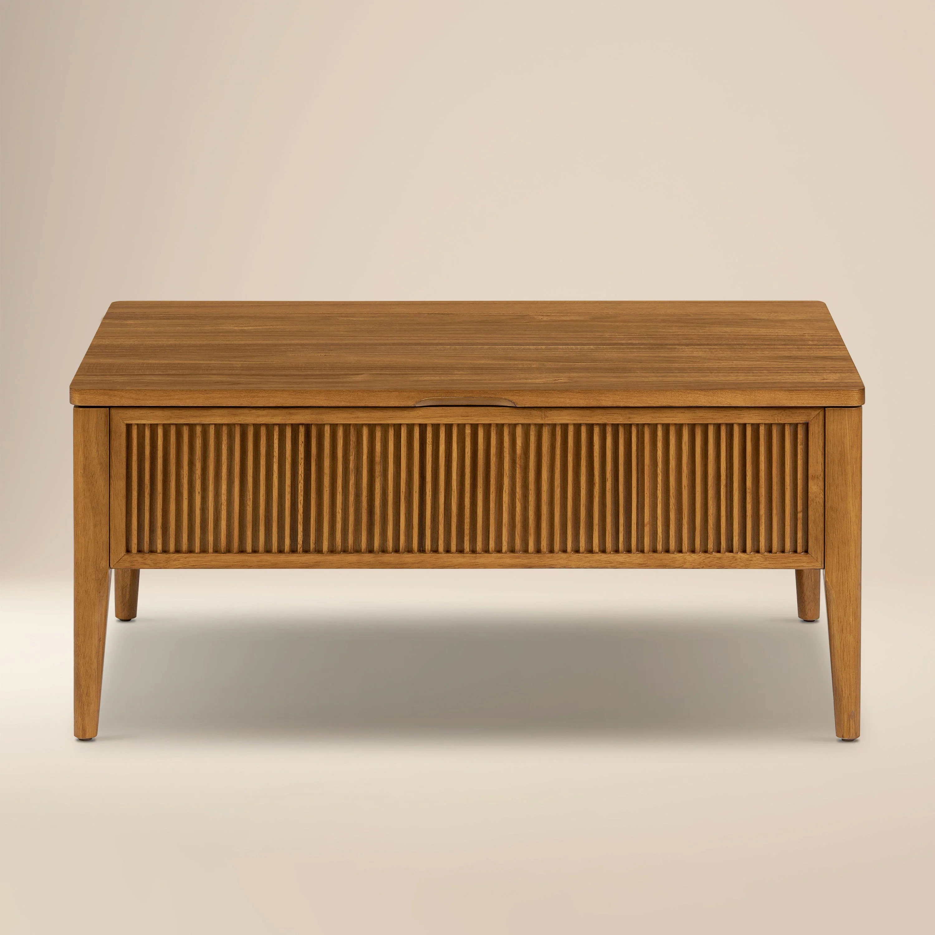 Mid-Century Modern Light Brown Coffee Table with Lift-Top Storage