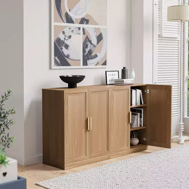 36x62x16 Wood Accent Cabinet in Natural Color, Storage Organizer with Adjustable Shelves for Kitchen Bedroom Entryway Living Room Dinning Room