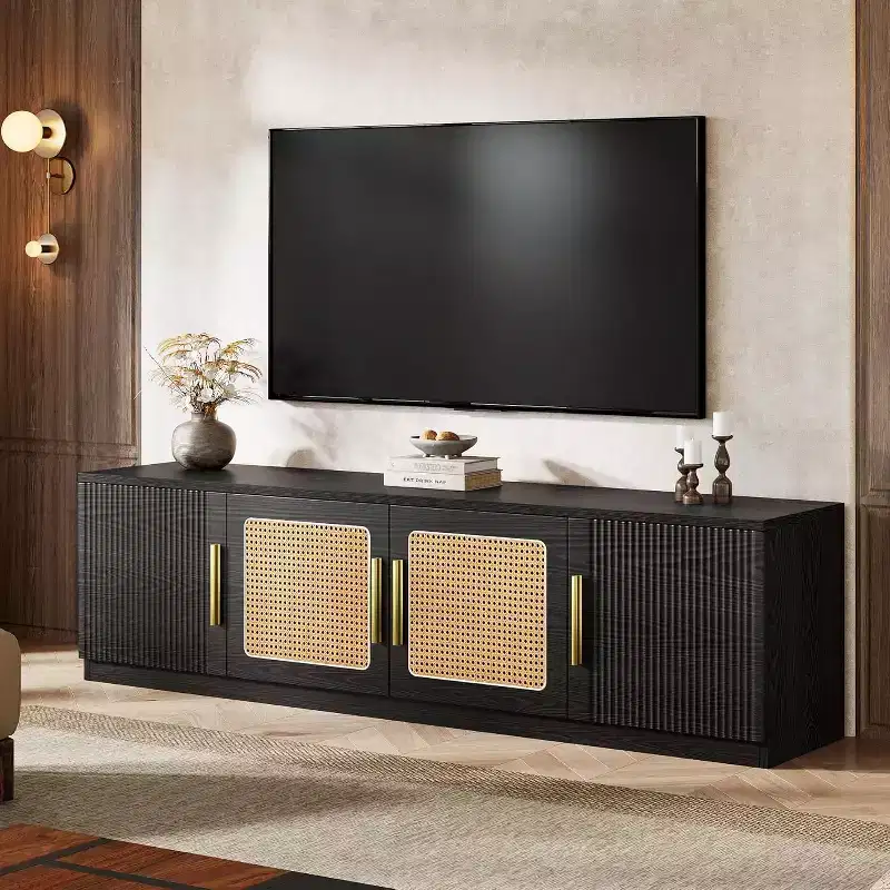 70.9 TV Stand, Wood Entertainment Center with 6-Tier Storage Shelf, Media Console Cabinet for TVs Up to 80 Inches
