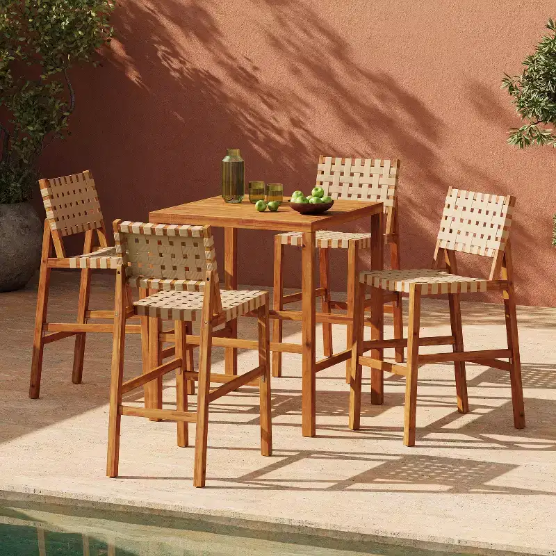 Christopher Knight Home Carlos Modern 5 Piece Acacia Side Chairs Set with PE Rope and Slatted Table