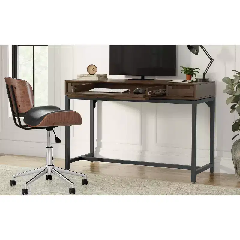 Solid Hardwood Modern Industrial 48 Inch Wide Small Desk