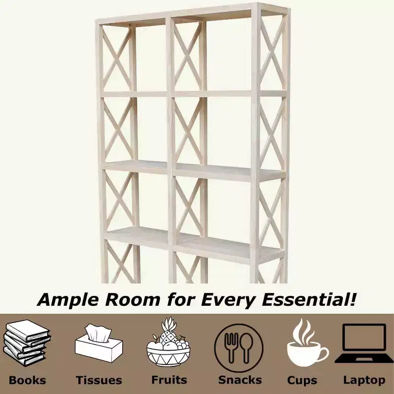 71.9" 8 Shelf Room Divider Unfinished - International Concepts: Farmhouse Style Bookcase, Hardwood Frame