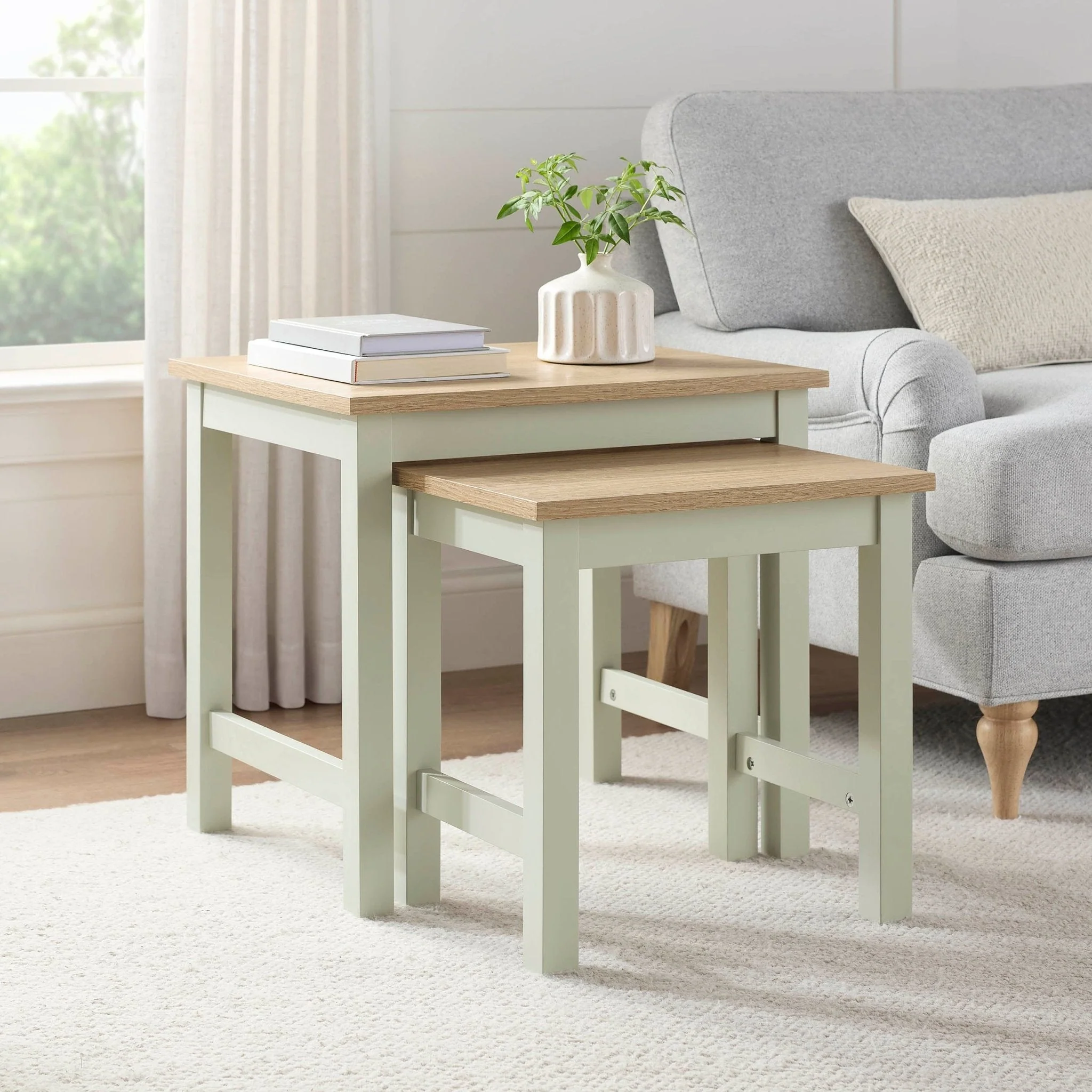 Minimalist Sage Green Painted Side Table with Compact Design for Living Room