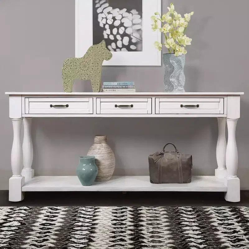 Okak 61IN Vintage Long Pine Console Table, Entryway Table with 3 Drawers and 1 Bottom Shelf, Accent Table for Entryway, Living Room