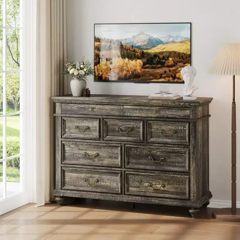 47 Wide 9-Drawer Dresser Farmhouse Chest for Bedroom & Living Room Storage
