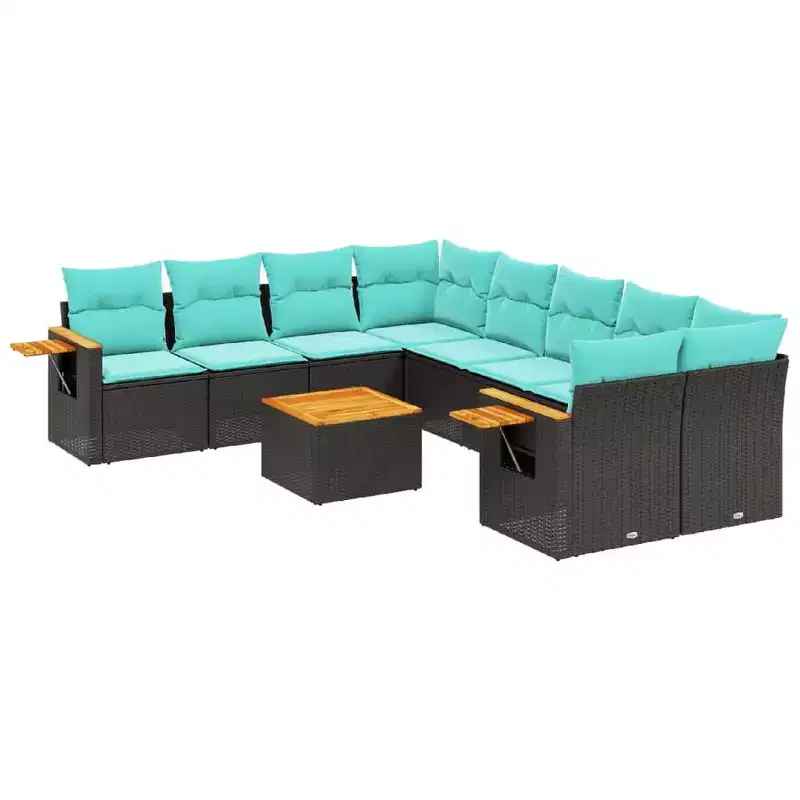 vidaXL 9 Piece Patio Sofa Set with Cushions Black Poly Rattan (US only)