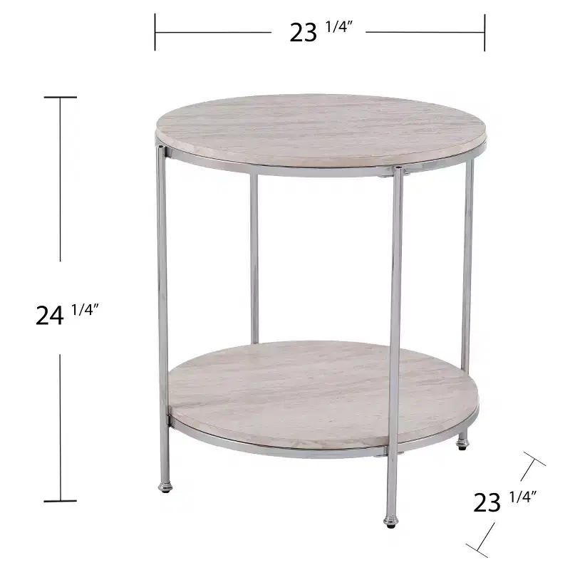 Silas Round Faux Stone End Table - Charcoal - SEI