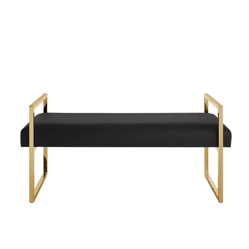 Inspired Home Dalia Velvet/PU Leather Bench with Gold/Chrome Frame