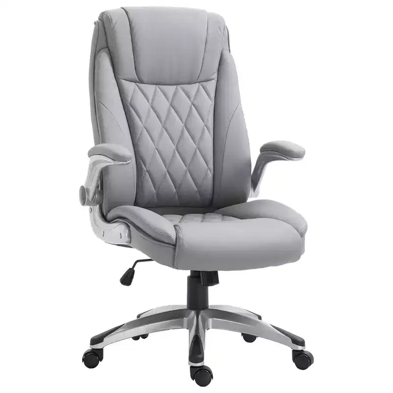 Vinsetto High Back 360 Swivel Ergonomic Home Office Chair with Flip Up Arms, Faux Leather Computer Desk Rocking Chair, Grey